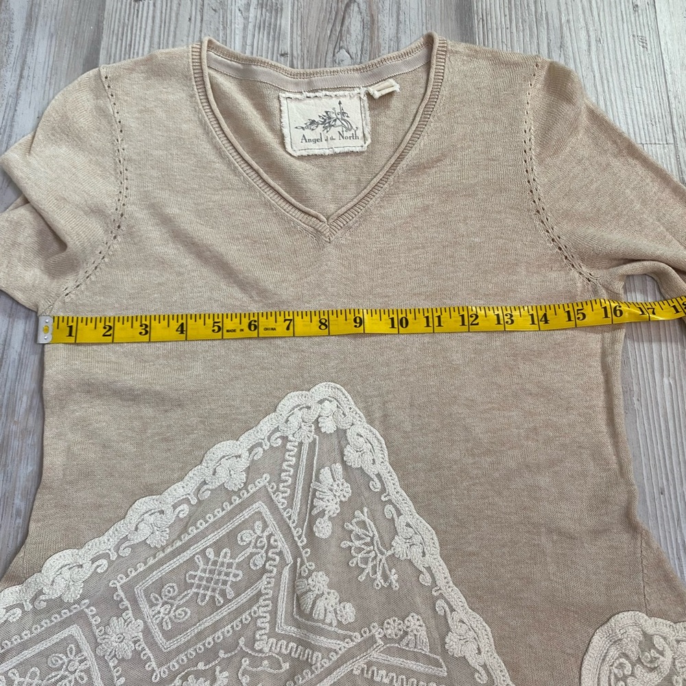 Anthropologie Angel of the North Sweater SzM Lace Hankerchief Hem Lagenlook Boho - Picture 10 of 12